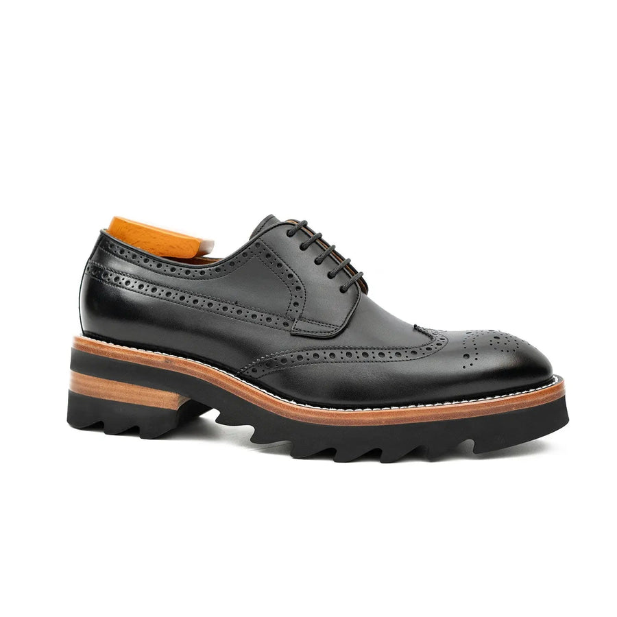 Calfskin Brogue Derby Shoes with Unique Leather Black Divinch