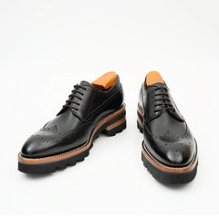 Calfskin Brogue Derby Shoes with Unique Leather Black Divinch