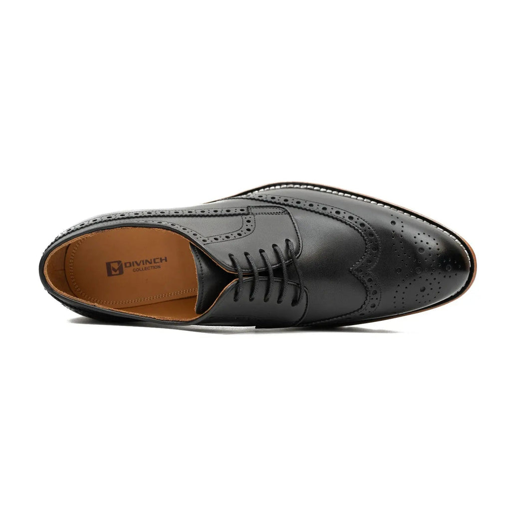 Calfskin Brogue Derby Shoes with Unique Leather Black Divinch