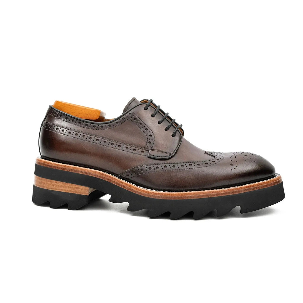 Calfskin Brogue Derby Shoes with Unique Leather Brown Divinch