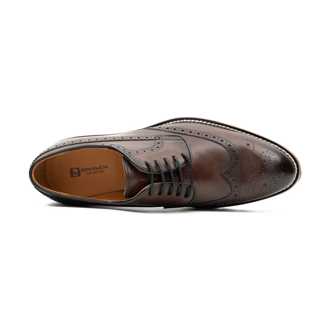 Calfskin Brogue Derby Shoes with Unique Leather Brown Divinch