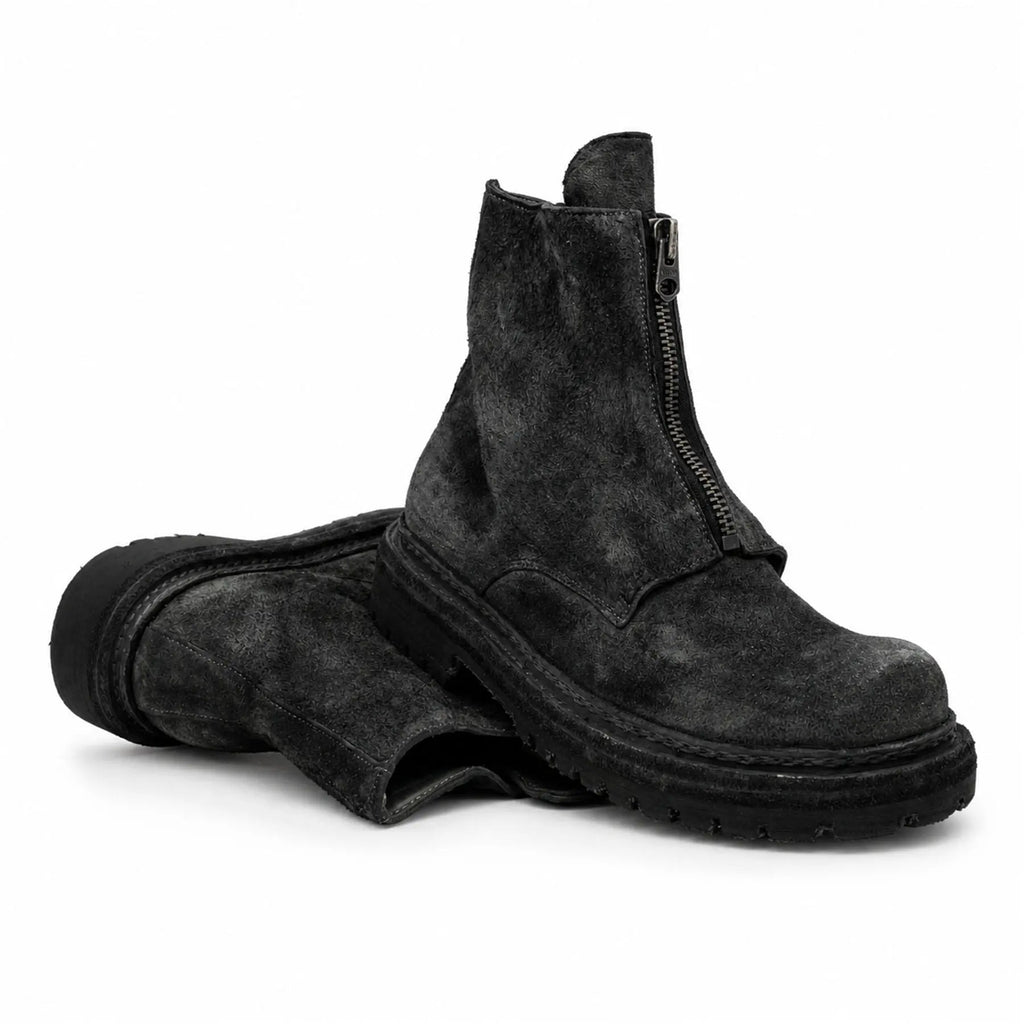 DIVINCH 5101B charcoal black zip ankle boots stacked pair view