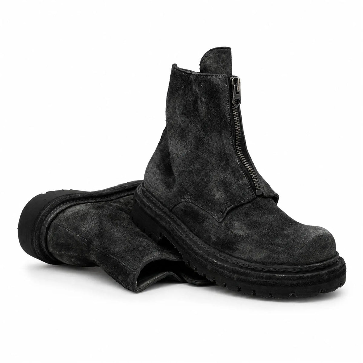 DIVINCH 5101B charcoal black zip ankle boots stacked pair view