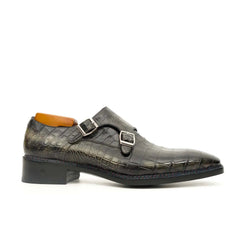 Charcoal Crocodile Double Monk Shoes DIVINCH