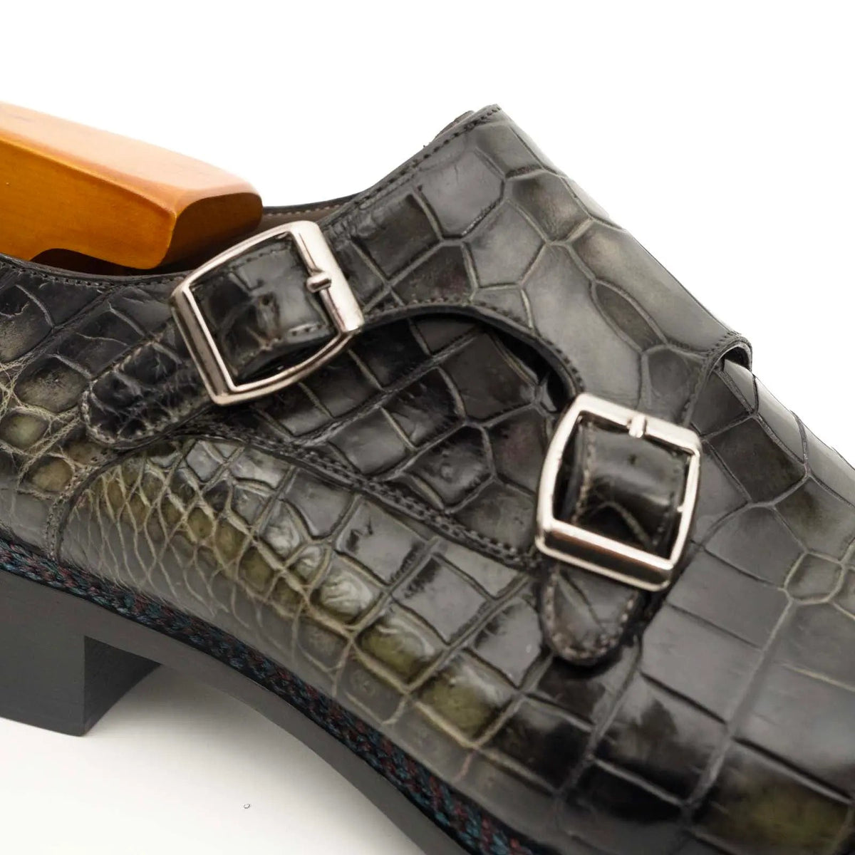 Charcoal Crocodile Double Monk Shoes DIVINCH