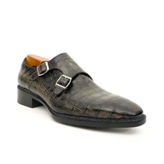 Charcoal Crocodile Double Monk Shoes DIVINCH