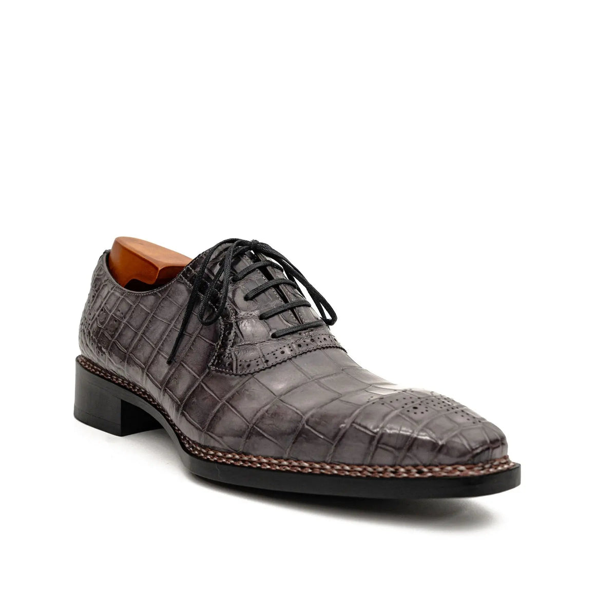 Charcoal Crocodile Oxford Shoes DIVINCH