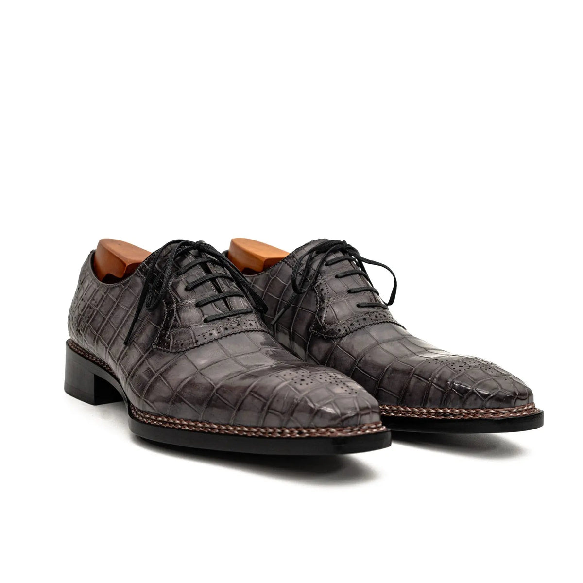Charcoal Crocodile Oxford Shoes DIVINCH