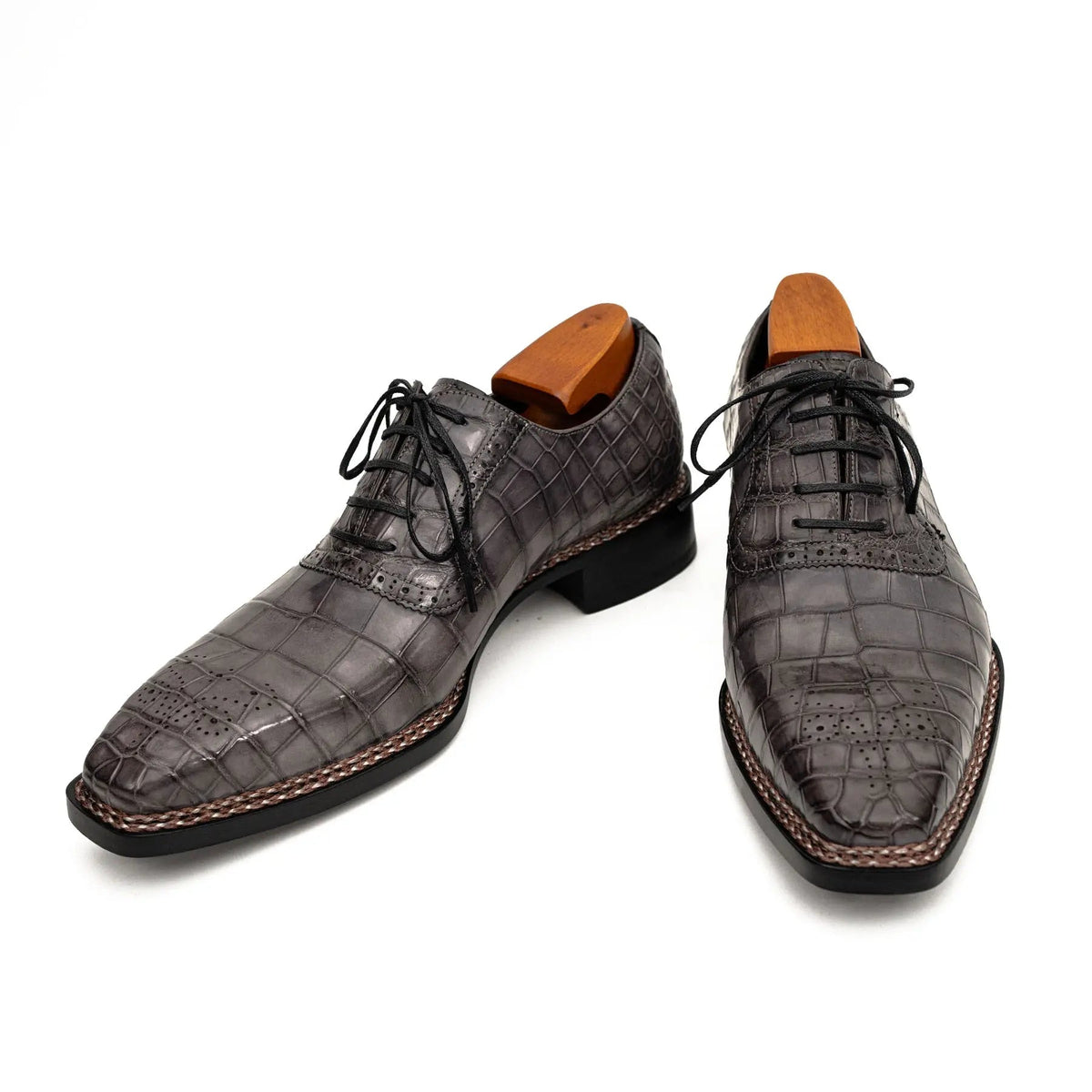 Charcoal Crocodile Oxford Shoes DIVINCH