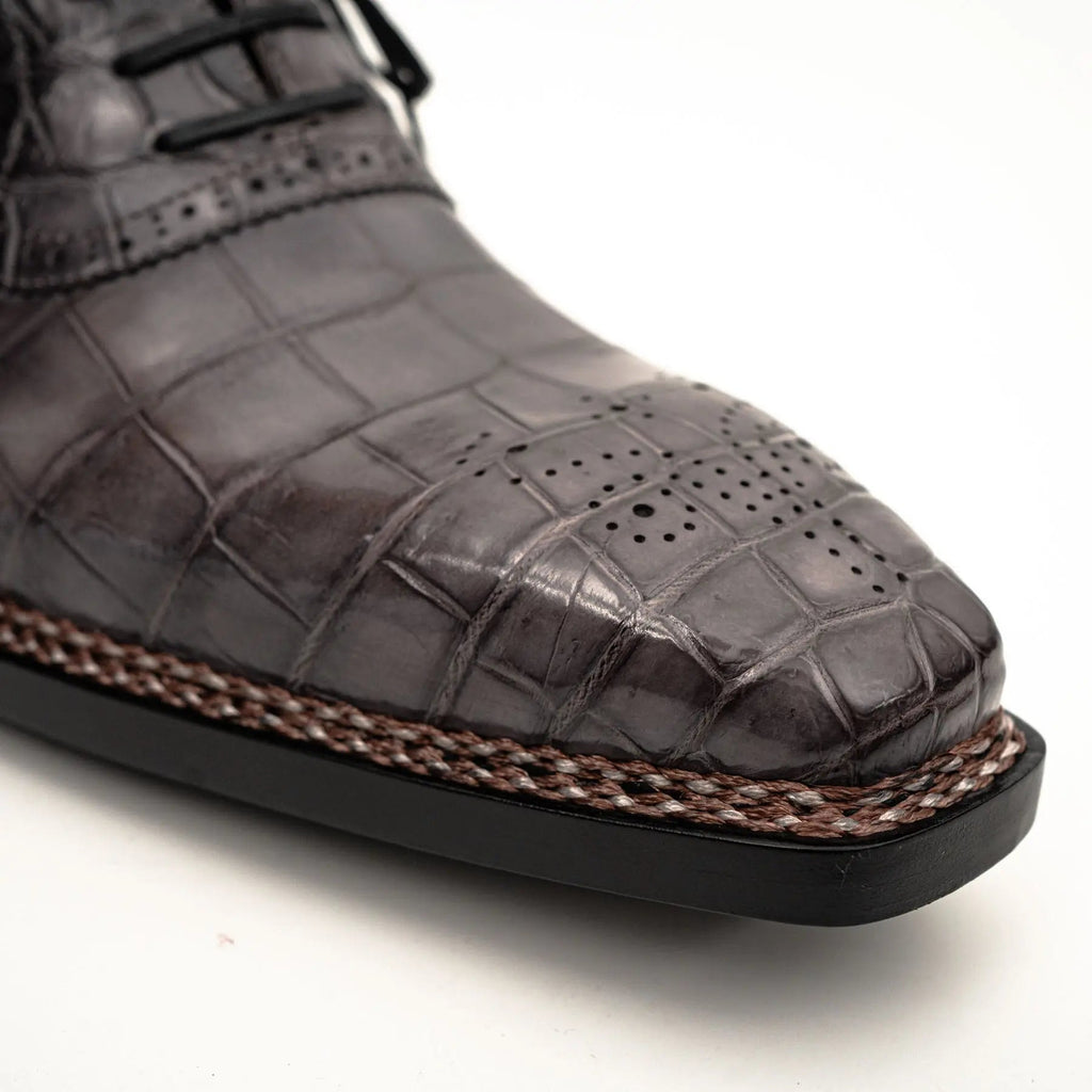 Charcoal Crocodile Oxford Shoes DIVINCH