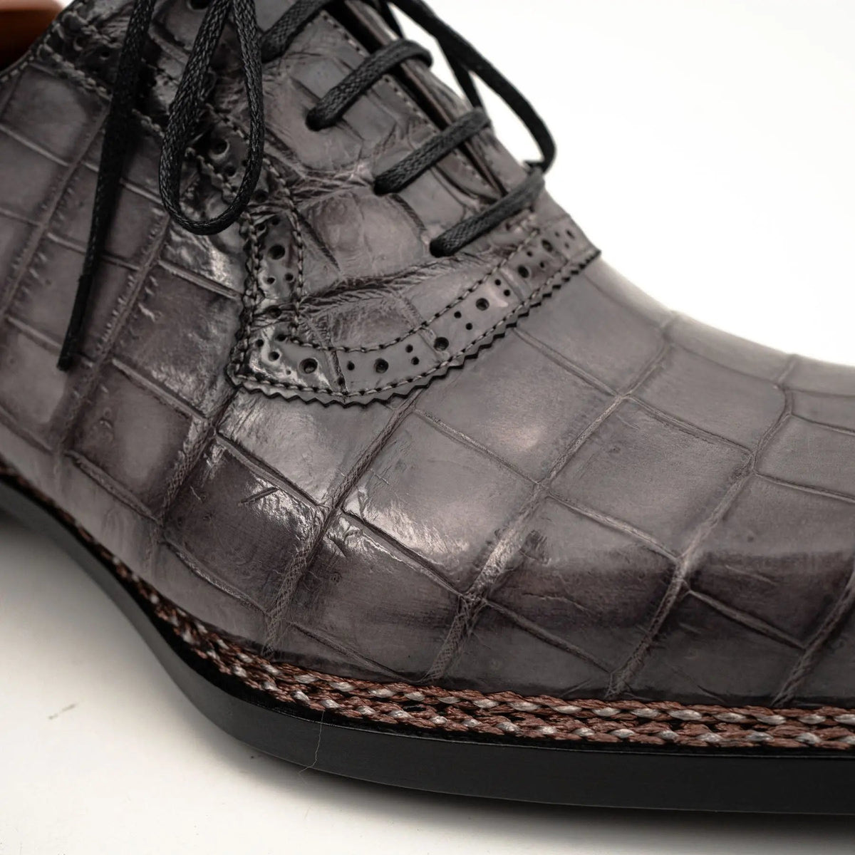 Charcoal Crocodile Oxford Shoes DIVINCH
