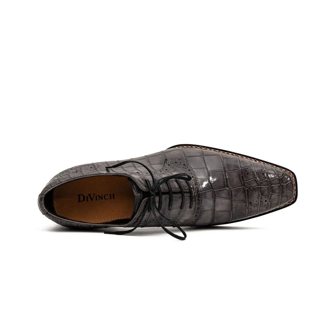 Charcoal Crocodile Oxford Shoes DIVINCH