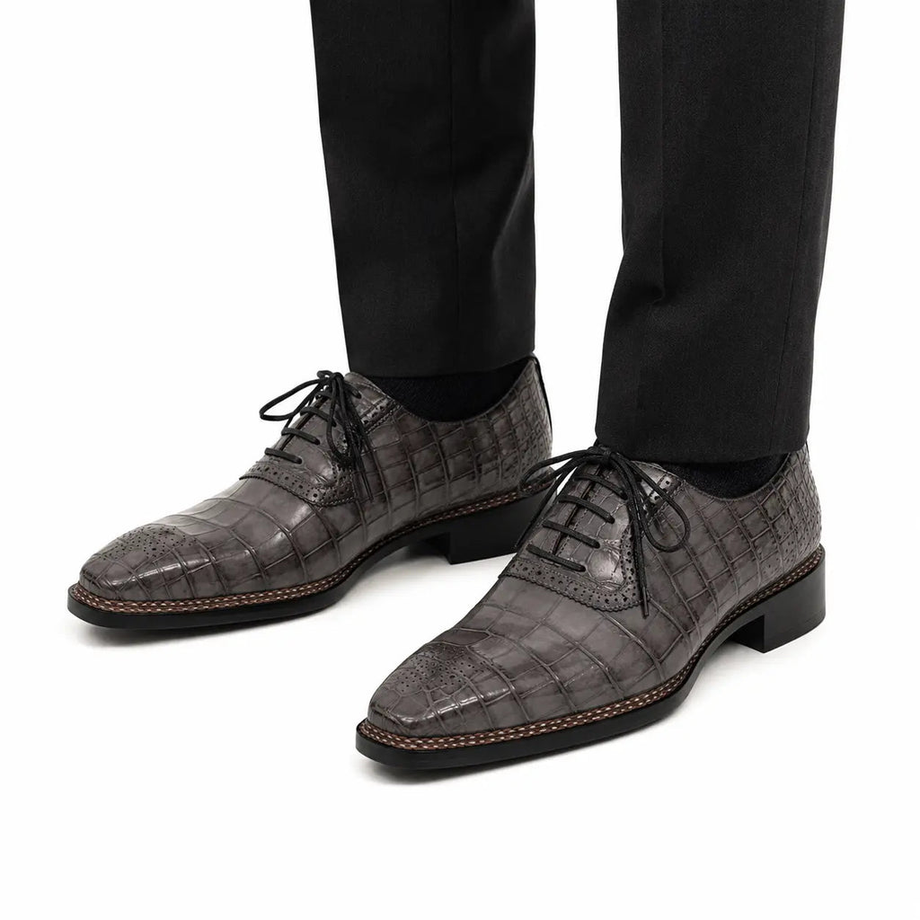 Charcoal Crocodile Oxford Shoes DIVINCH