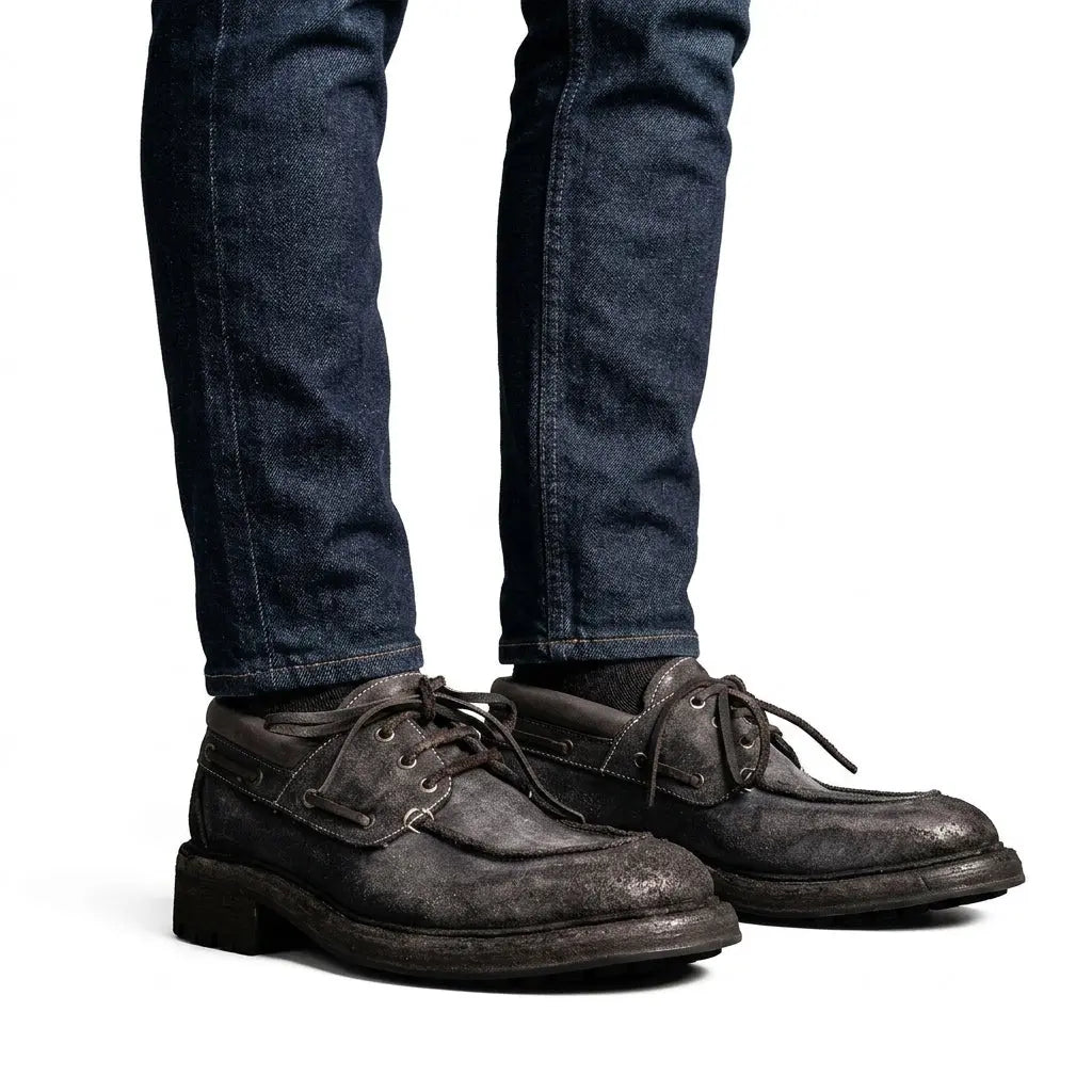 Charcoal Washed Horse Leather Casual Shoe DIVINCH