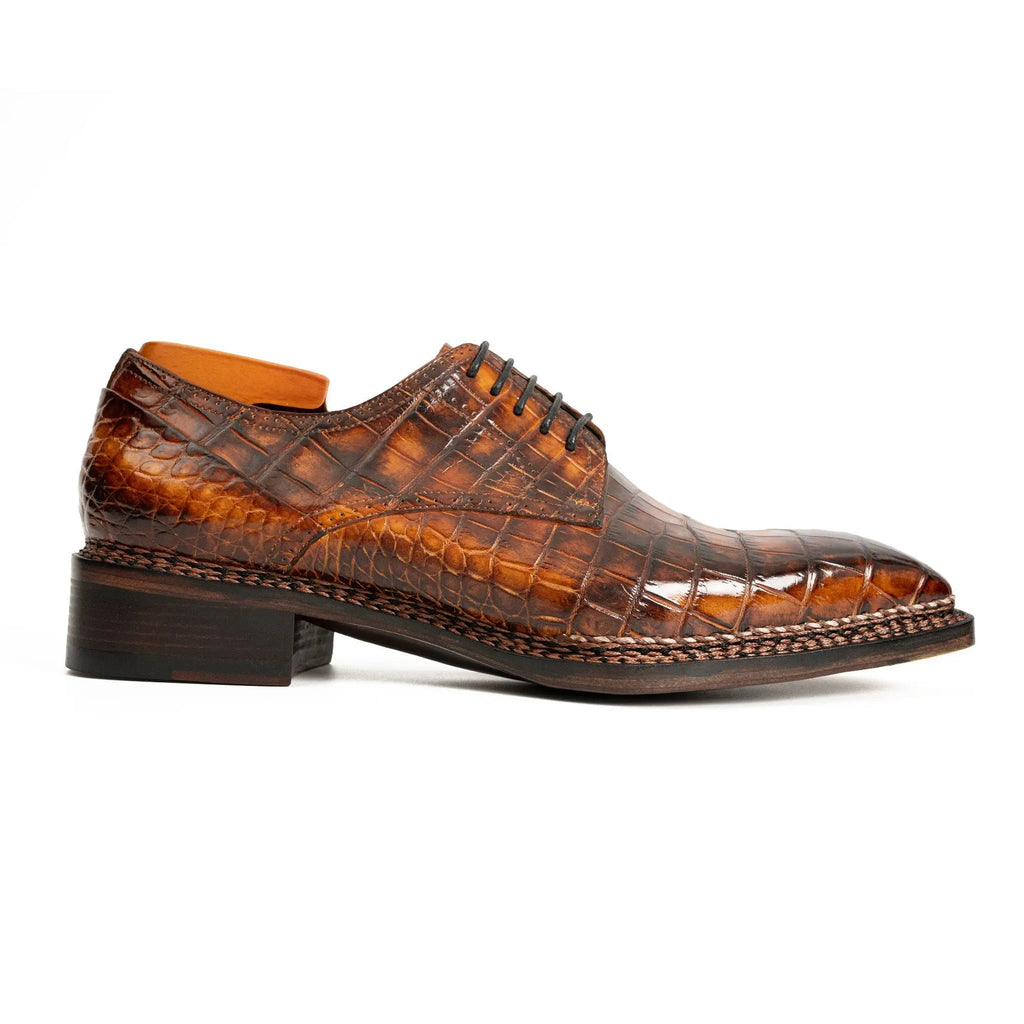 Classic Brown Crocodile Norwegian Derby Shoes DIVINCH
