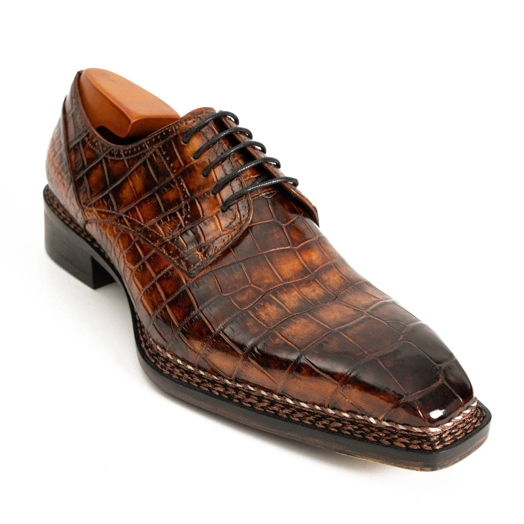 Classic Brown Crocodile Norwegian Derby Shoes DIVINCH