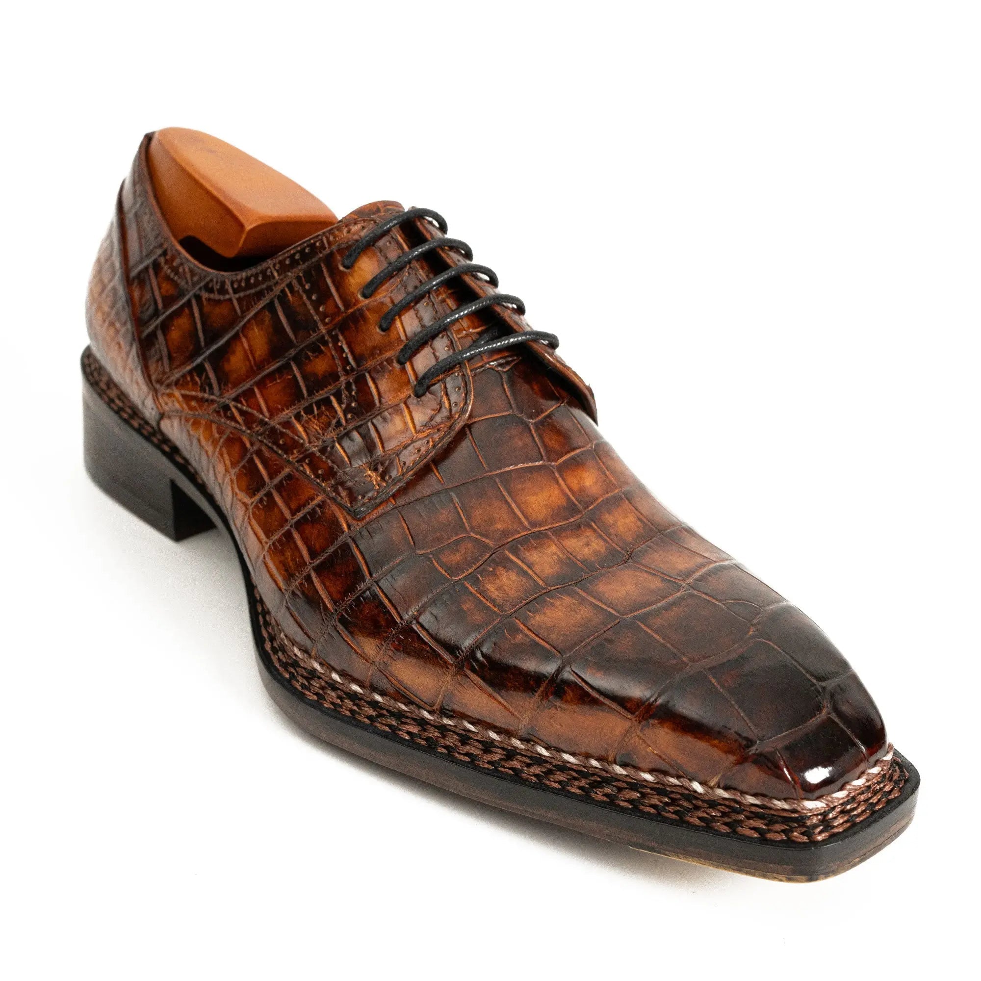 Classic Brown Crocodile Norwegian Derby Shoes DIVINCH