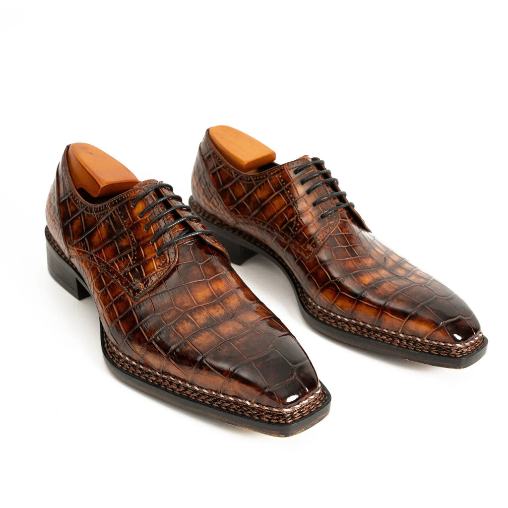 Classic Brown Crocodile Norwegian Derby Shoes DIVINCH