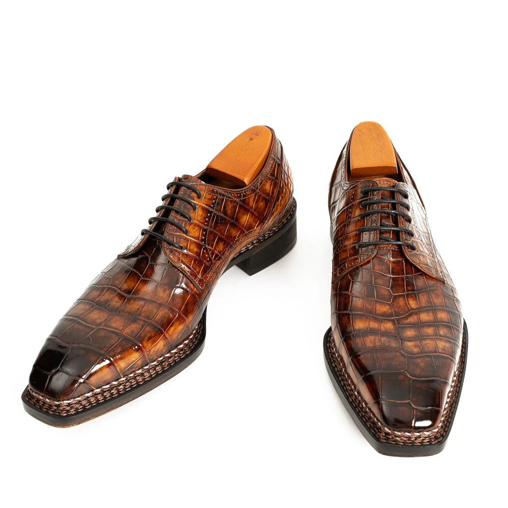 Classic Brown Crocodile Norwegian Derby Shoes DIVINCH