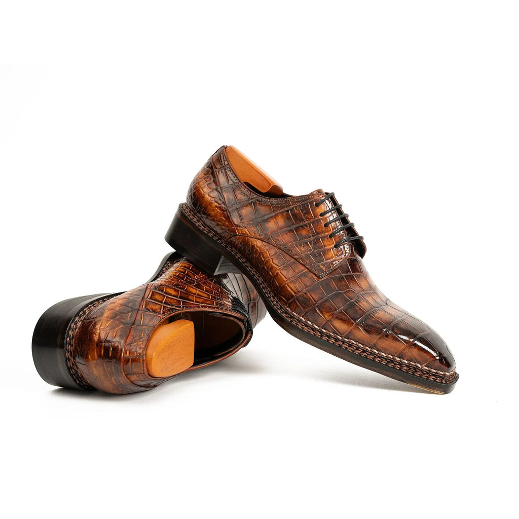 Classic Brown Crocodile Norwegian Derby Shoes DIVINCH