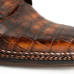 Classic Brown Crocodile Norwegian Derby Shoes DIVINCH