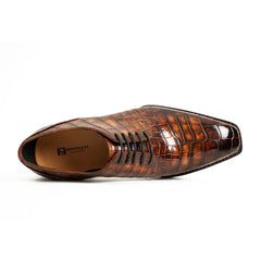 Classic Brown Crocodile Norwegian Derby Shoes DIVINCH
