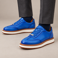 DIVINCH 6301D tonal blue apron-toe platform lace-up shoes on foot