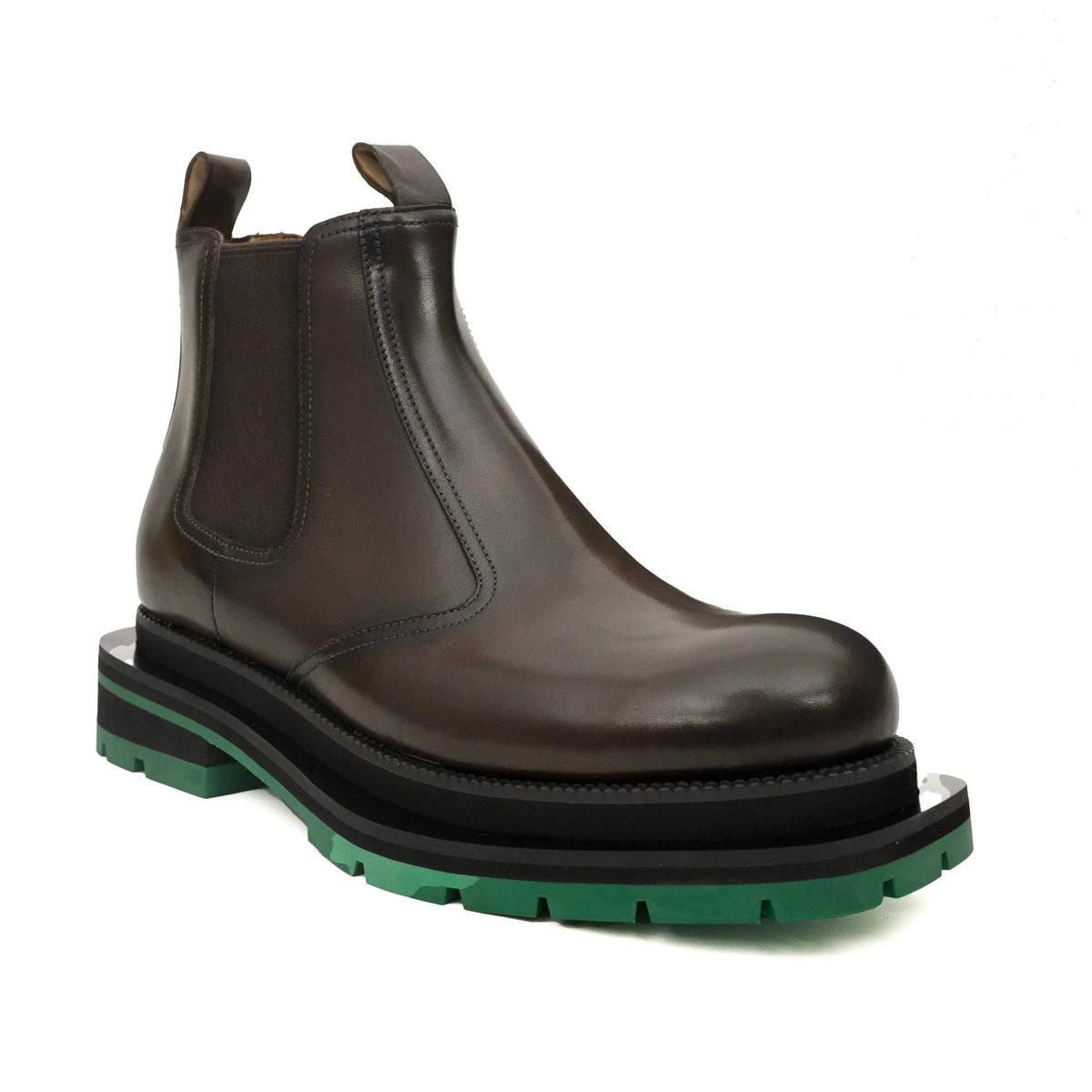 Coffee Chelsea Boots Green Lug Sole DIVINCH