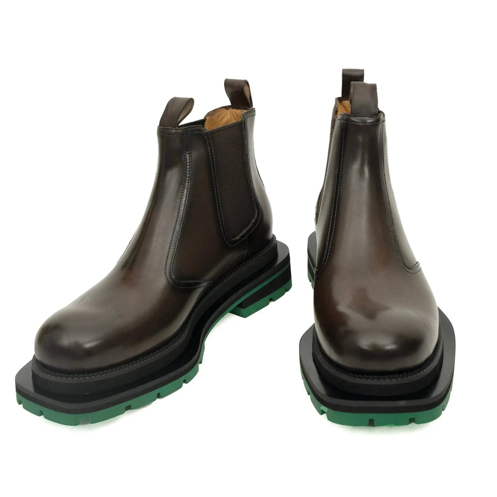 Coffee Chelsea Boots Green Lug Sole DIVINCH