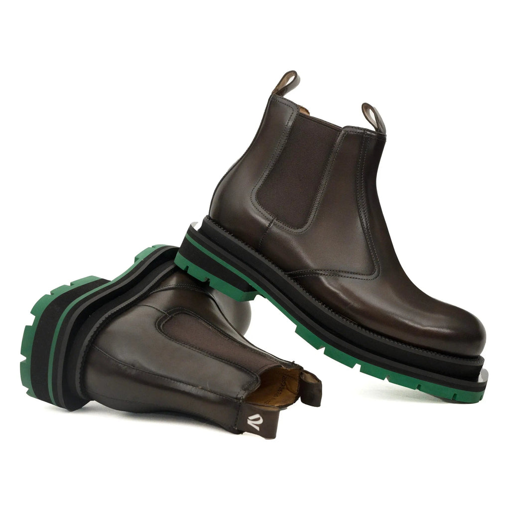 Coffee Chelsea Boots Green Lug Sole DIVINCH