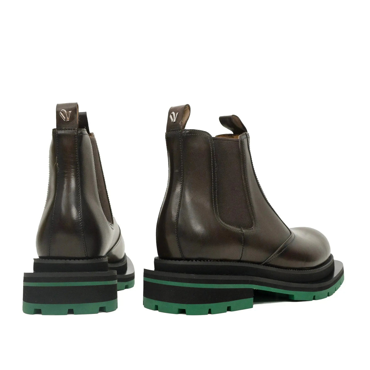 Coffee Chelsea Boots Green Lug Sole DIVINCH