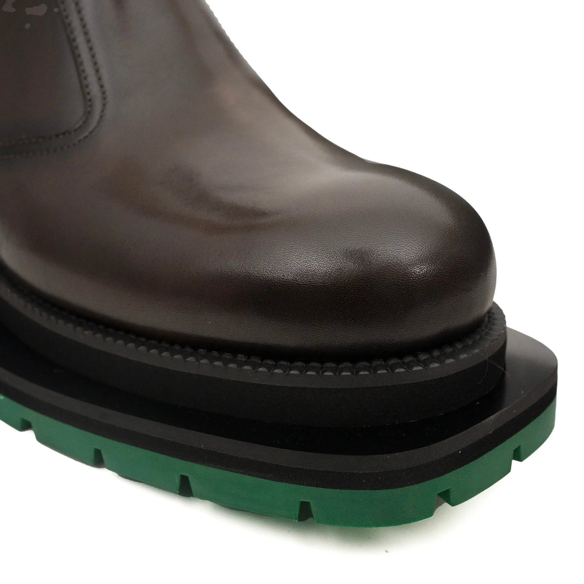 Coffee Chelsea Boots Green Lug Sole DIVINCH