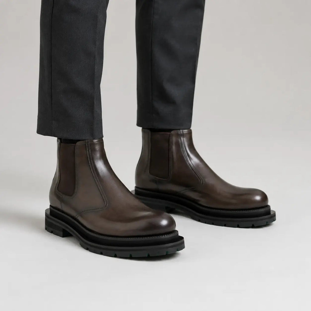 Coffee Chelsea Green Lug Boots on-foot product photo