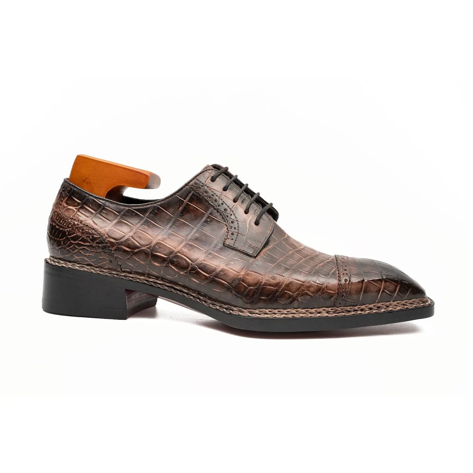 Coffee Crocodile Derby Shoes Goodyear Norwegian 8019 DIVINCH