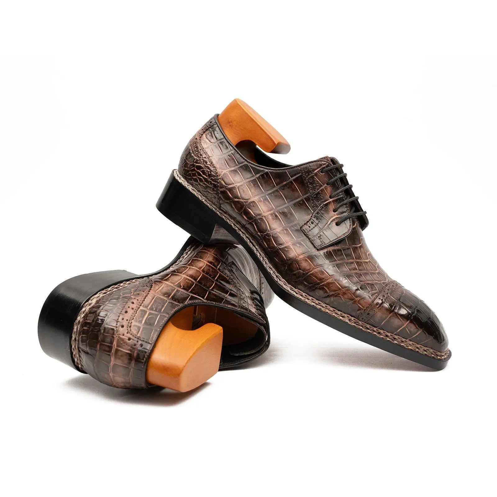 Coffee Crocodile Derby Shoes Goodyear Norwegian 8019 DIVINCH