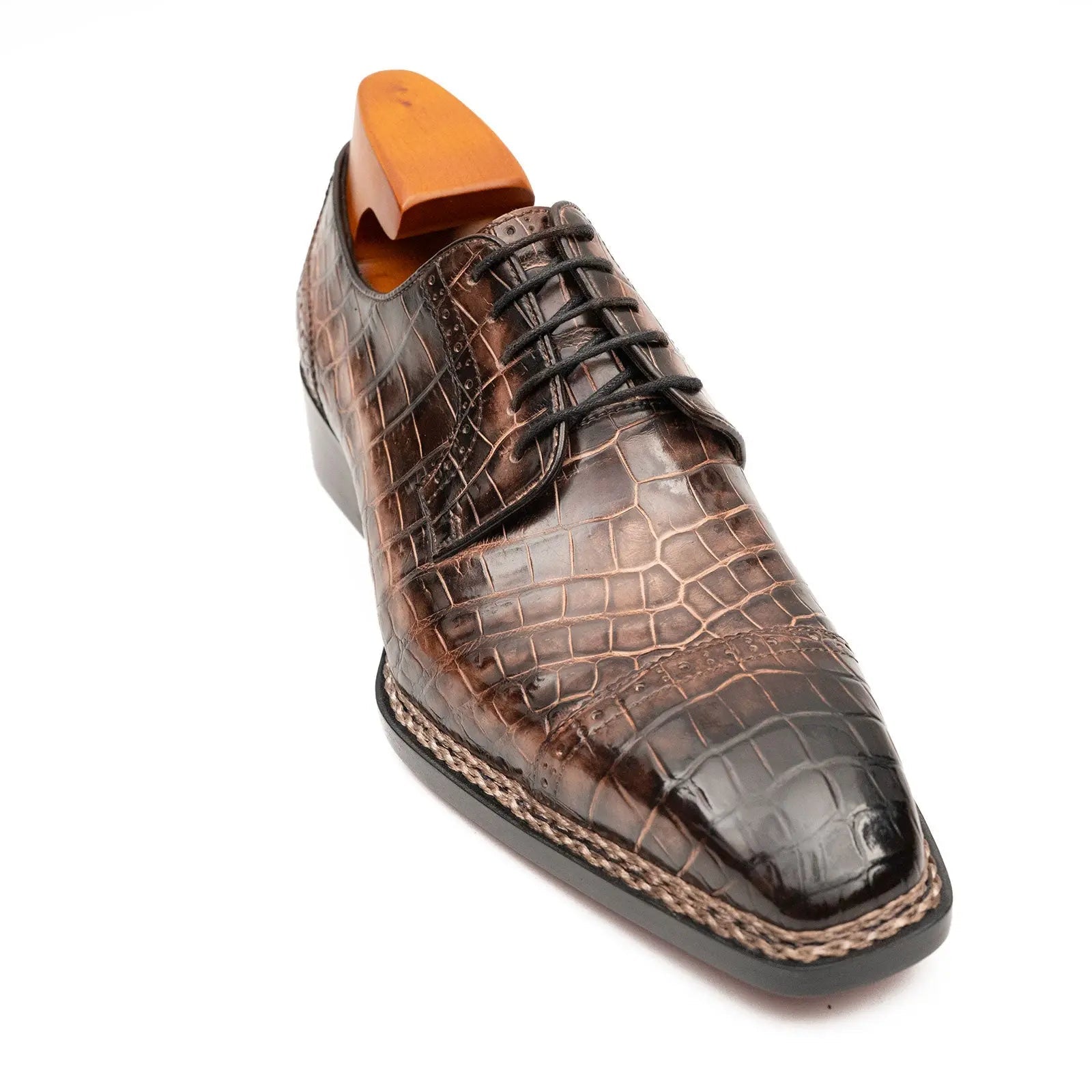 Coffee Crocodile Derby Shoes Goodyear Norwegian 8019 DIVINCH