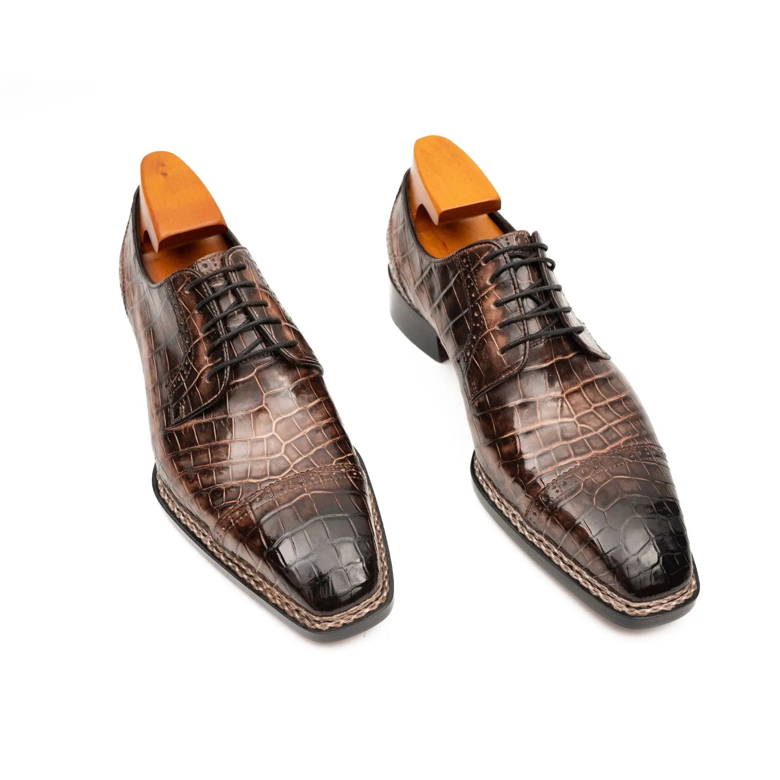 Coffee Crocodile Derby Shoes Goodyear Norwegian 8019 DIVINCH