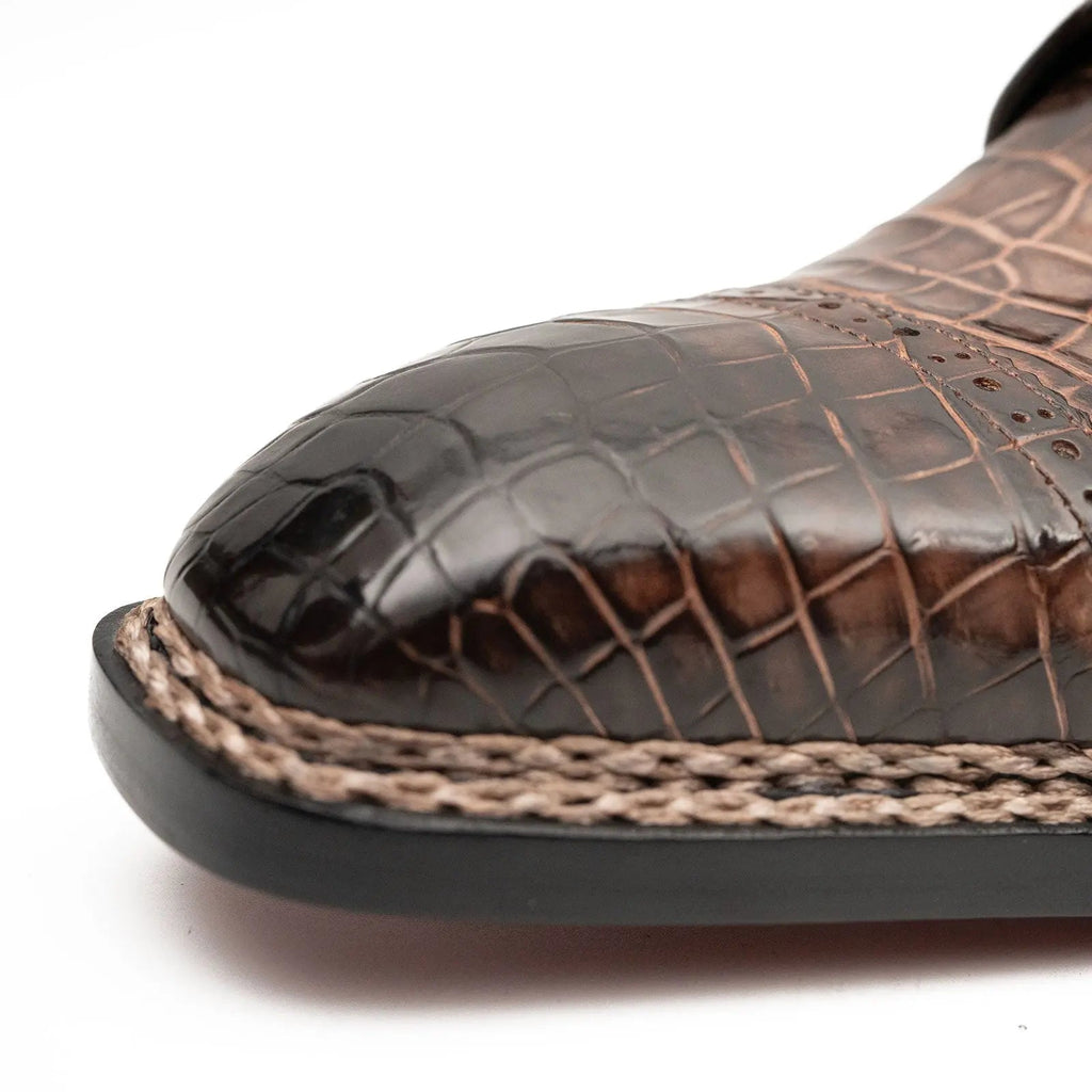 Coffee Crocodile Derby Shoes Goodyear Norwegian 8019 DIVINCH