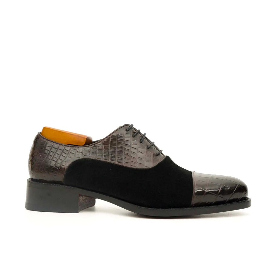 Coffee Crocodile & Suede Oxford Shoes DIVINCH