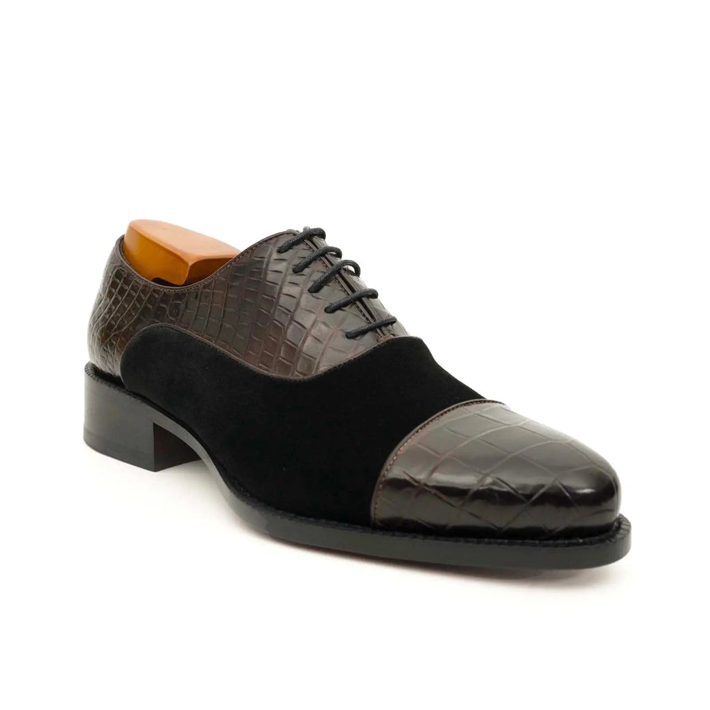 Coffee Crocodile & Suede Oxford Shoes DIVINCH