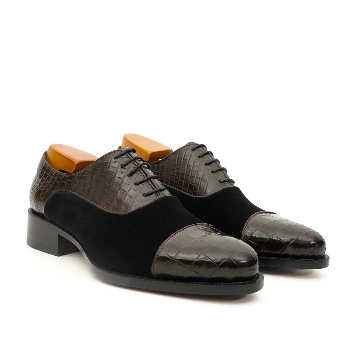 Coffee Crocodile & Suede Oxford Shoes DIVINCH