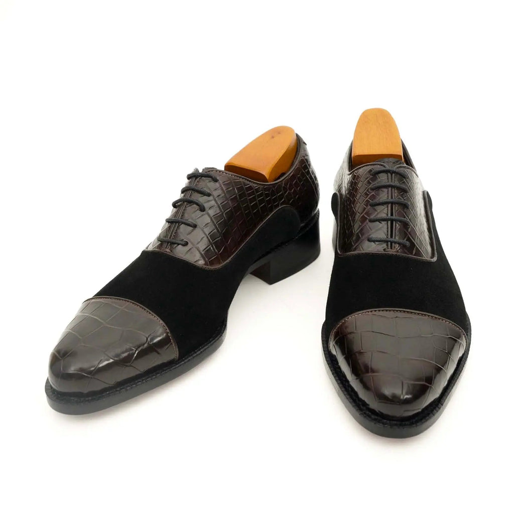 Coffee Crocodile & Suede Oxford Shoes DIVINCH