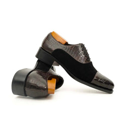 Coffee Crocodile & Suede Oxford Shoes DIVINCH