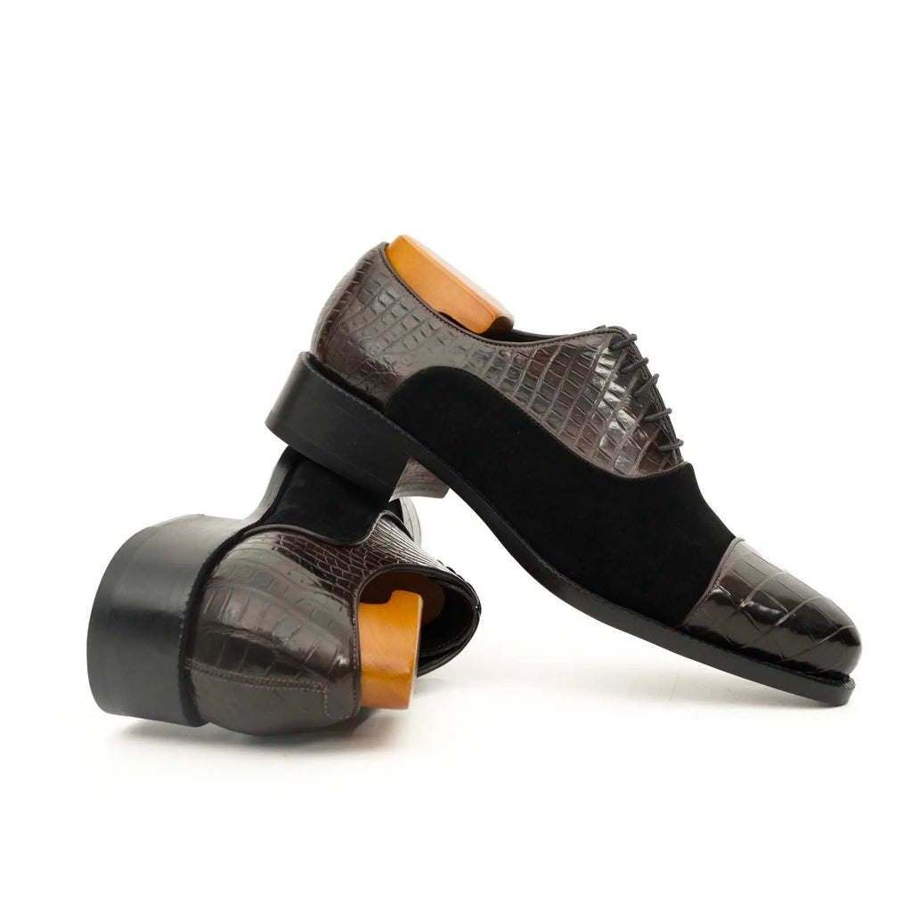 Coffee Crocodile & Suede Oxford Shoes DIVINCH