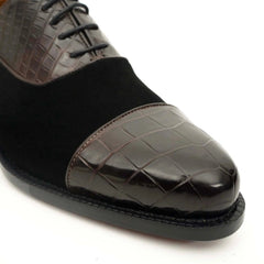 Coffee Crocodile & Suede Oxford Shoes DIVINCH