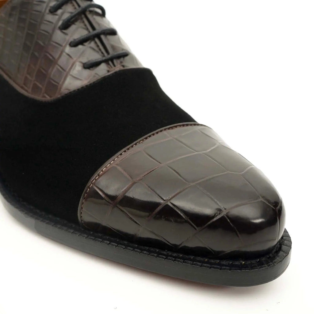 Coffee Crocodile & Suede Oxford Shoes DIVINCH