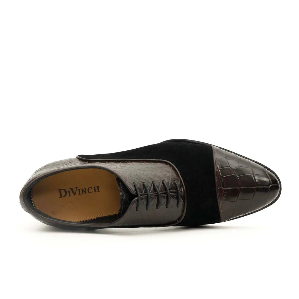 Coffee Crocodile & Suede Oxford Shoes DIVINCH