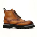 Cognac Brogue Lace-Up Ankle Boots DIVINCH
