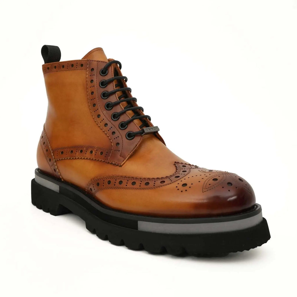 Cognac Brogue Lace-Up Ankle Boots DIVINCH