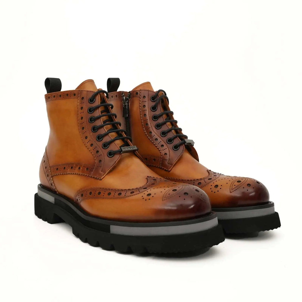 Cognac Brogue Lace-Up Ankle Boots DIVINCH